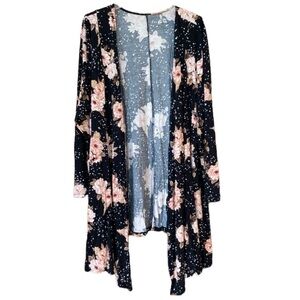 Torrid Cardigan Womens Size 4 Black Pink Floral Boho Open Front Cottagecore 4X
